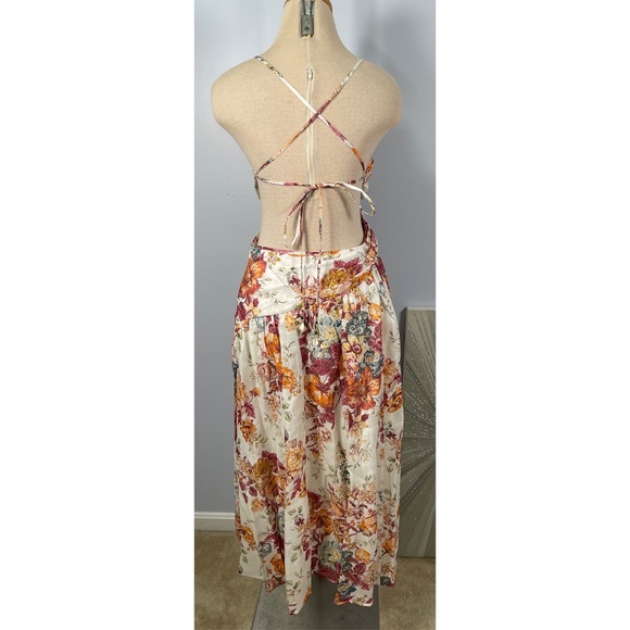 NWT Pattie Asymmetric Cut Out Linen Midi Dress in Cream Floral Size 8 - Picture 8 of 17